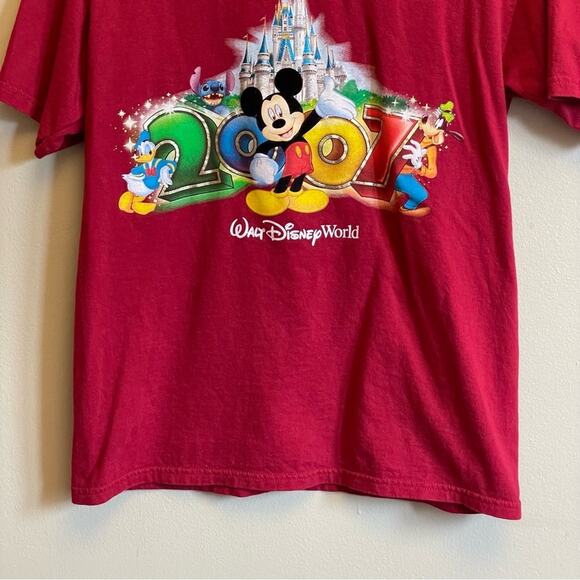 Y2K Disney 2007 short sleeve t-shirt Mickey Mouse red blue vacation travel - Picture 3 of 7